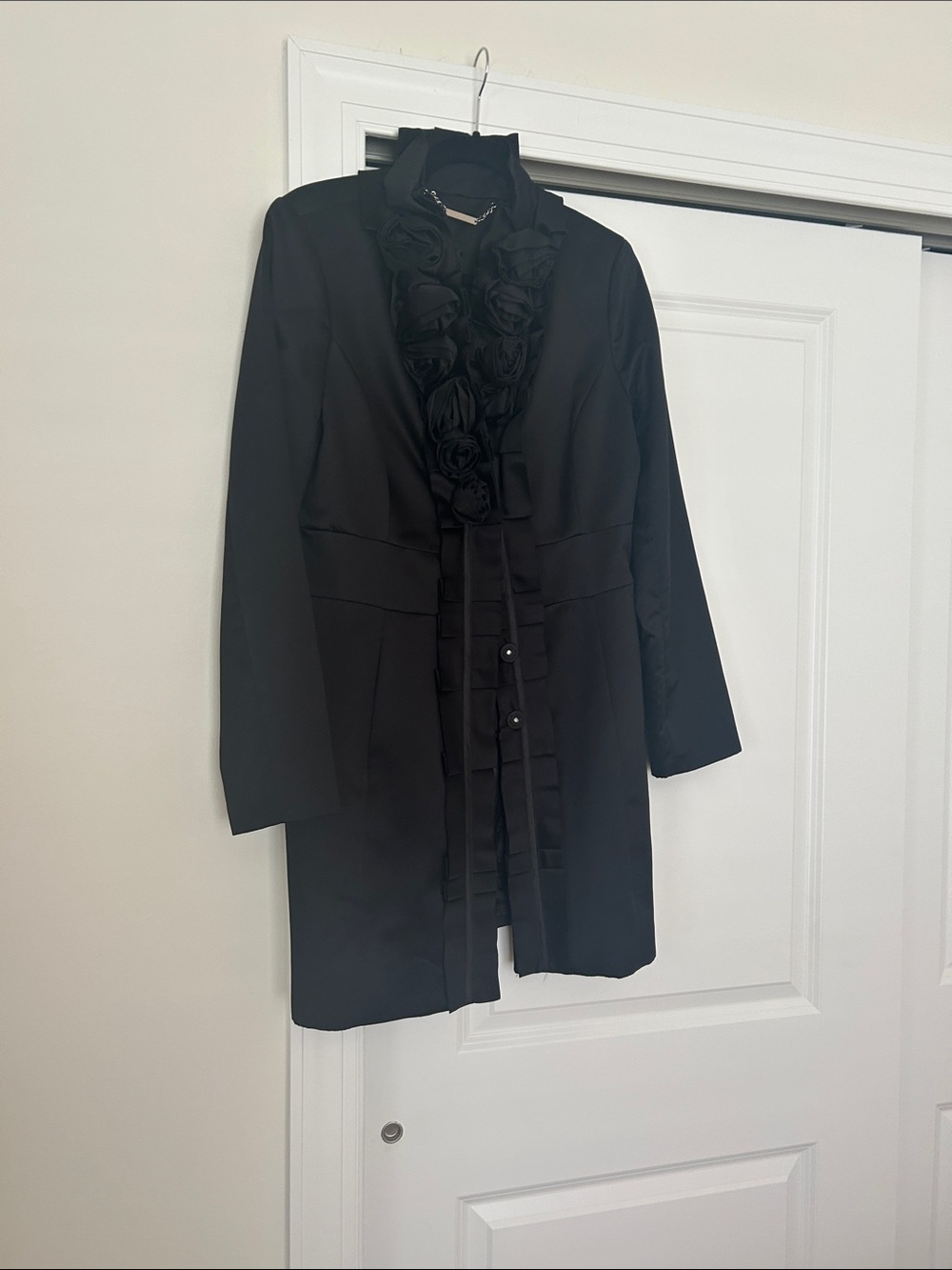 White House Black Market Black Ruffle-Front Trench Coat
